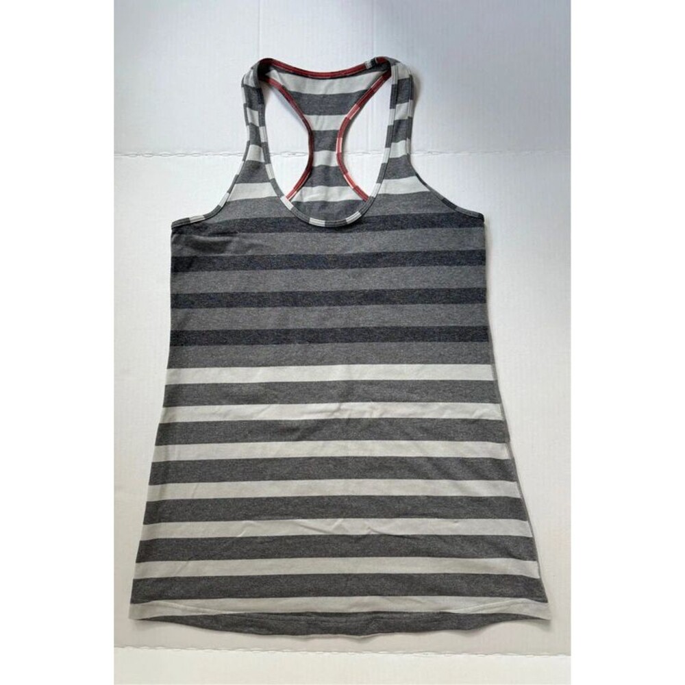 Lululemon Cool Racerback Tank Gray Striped Orange Stitching 🧡